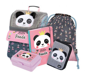 Školní aktovkový 5-dílný set BAAGL ZIPPY - Panda (aktovka, penál, sáček, desky, box)