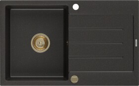 Bruno granitový dřez odkapávačem 795x495 mm, černá/zlatý metalik, zlatý sifon 6513791010-75-G