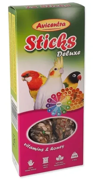 Avicentra Deluxe tyčinka pro malé papoušky, vitamíny a med / Krmivo pro ptáky / 2 ks (722-6777)