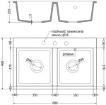 MEXEN - Hektor granitový dřez 2-bowl 800 x 480 mm, šedá, sifon chrom 6521802000-71