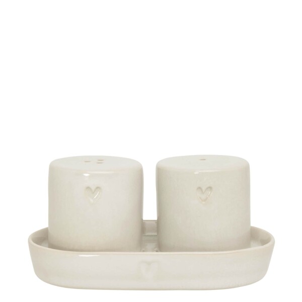 Bastion Collections Set solničky a pepřenky ve stojánku June Clay, krémová barva, keramika