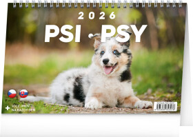 Stolní kalendář 2026 NOTIQUE - Psi – Psy CZ/SK, 23,1 x 14,5 cm