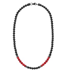 Pánský korálkový náhrdelník Efrain - 6 mm přírodní onyx a korál, Červená 47 cm