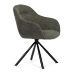 Židle jídelní, zelená látka a tmavě šedá látka v dekoru vintage kůže, černý kov, otočná P90°+ L90° s vratným mechanismem