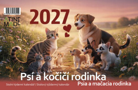 Kalendář 2027 Psí a kočičí rodinka, stolní, týdenní, 14 x 21,4 cm