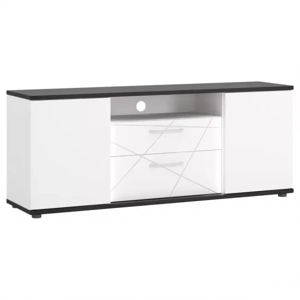 Komoda RTV Venezia VENF01 2D2S bílý alpský/dub vicenza černá/mdf bílý L