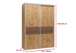 Nábytek Mikulík Skříň ONYX 3 - dveře dělené (š 120-200 cm/v 220 cm) ROZMĚR: (š/v/h) 200 x 220 x 60 cm