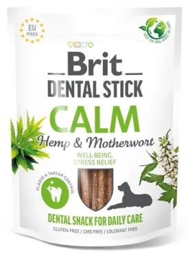 Brit Dental Stick Klid a pohoda s konopím a srdečníkem 251 g / Dentální pamlsky pro psy