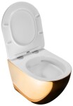 REA - Závěsná WC mísa včetně sedátka RIMLESS Carlo Flat Mini zlatobílá REA-C0669