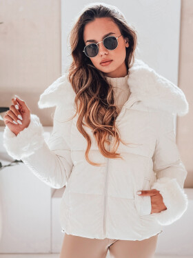 Dámská prošívaná krátká bunda s kožešinou bílá FashionStreet TY5070 XL