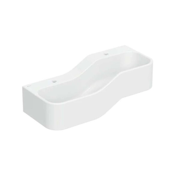 GEBERIT - Bambini Dvojumyvadlo pro děti, 90x39 cm, levé, bez přepadu, 2 otvory pro baterii, alpská bílá 502.973.00.1