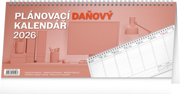 Kalendář 2026 stolní: Plánovací daňový, 33 x 14,5 cm