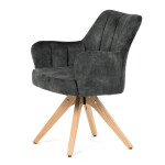 Židle jídelní, otočný mechanismus 360°, taštičkové pružiny v sedáku, tmavě zelená látka, noha masiv dub