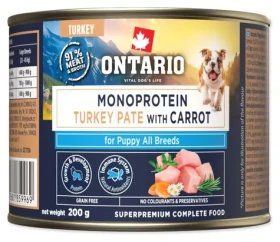 Ontario Puppy / Konzerva pro štěňata / Krůtí monoprotein paté s mrkví / 200 g (214-859969)