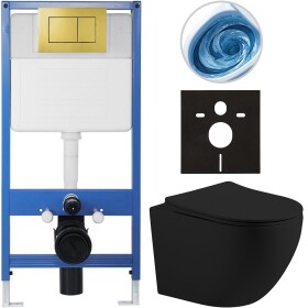 CERANO Kompletní WC set Profi/Cesso - černá matná - WC tlačítko Classic/Zlatá - předstěnová instalace - 49x36 cm - 582629
