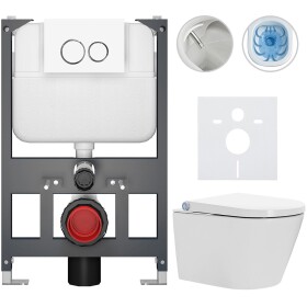 CERANO Závěsné WC s bidetem Basic/Cronus Standard - bílá lesklá - WC tlačítko Dualo/Bílá - závěsné - nízký modul - předstěnová instalace - 59,3x38,4 cm