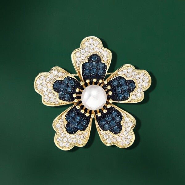 Luxusní brož s perlou a zirkony Sienna, Zlatá