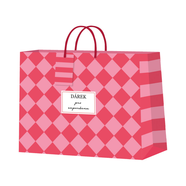 Dárková taška horizontální velká - Červeno-růžová šachovnice (32,4 × 12,7 × 26 cm) - Albi