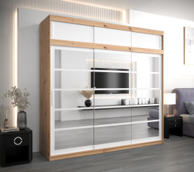 Šatní skříň Abi Ro2 s nástavcem Barva korpusu: Dub artisan, Rozměry: 250 cm, Dveře: Bílá