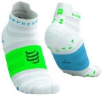 Běžecké ponožky Compressport Pro Racing Socks v4.0 Ultralight Run Low - White/Norse Blue/Neon Green Velikost: T4 (EU 45-48)