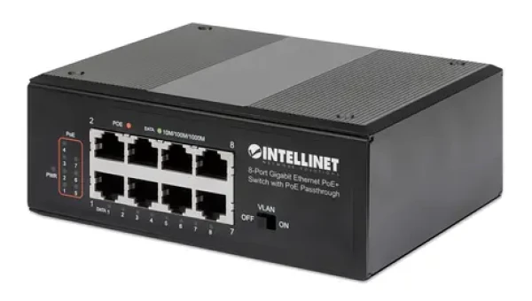 Intellinet Switch 8x Gigabit PoE+ 120 W / Switch / 8-port / 1000 Mbps / PoE-Passthrough / DIN lišta (561624)