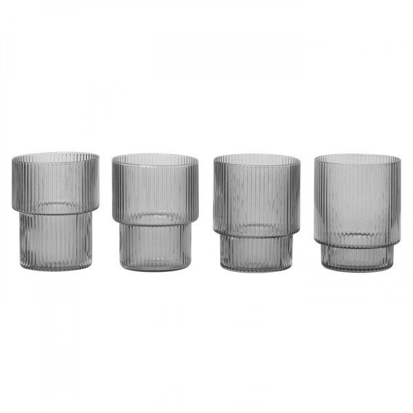 Ferm Living Skleničky Ripple Smoked grey 200 ml – set 4 ks, šedá barva, sklo