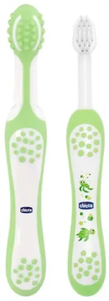 Chicco Sada zubních kartáčků na učení zelená / od 4 měsíců (8058664022687)