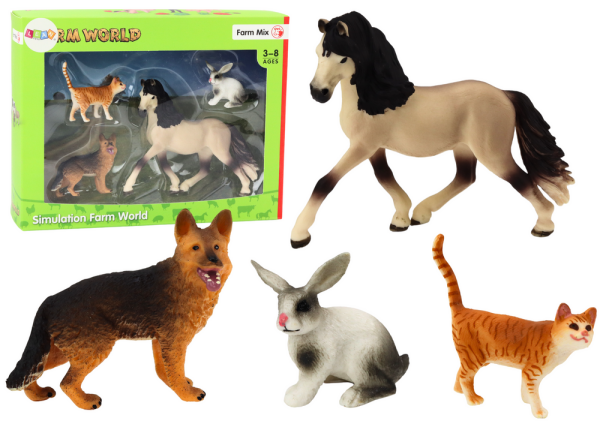 Mamido Sada domácích zvířátek figurky - kůň, pes, králík, kočka 4 ks