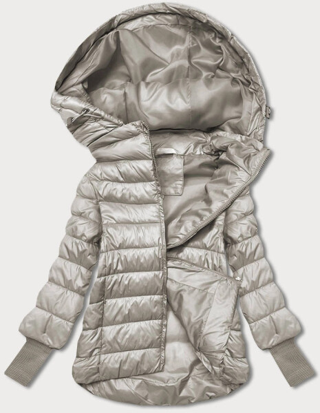 Krátká béžová dámská bunda s úpletovými stahovacími lemy (P22/P3-6636-62) odstíny béžové S (36)