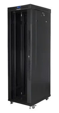Lanberg Rack 42U černá / Stojanový rozvaděč / 19" / 600x1000 mm / Flat pack / Skleněné dveře / LCD (FF01-6042-12BL)