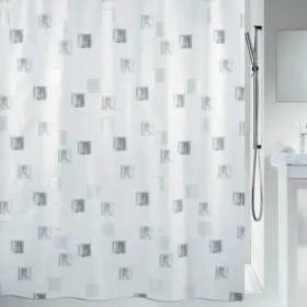 Spirella MILANO sprchový závěs motiv čtverců 180 x 180 cm bílo-stříbrný / polyester (7610583011497)