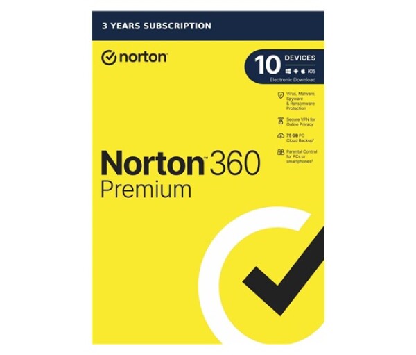NORTON 360 PREMIUM 75GB +VPN 1 uživatel pro 10 zařízení na 3 roky ESD 1+1 (50%) EDF_471062