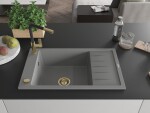 MEXEN/S - Elias granitový dřez 1-miska s odkapávačem včetně baterie Flora, šedý 6511-71-670401-57-G