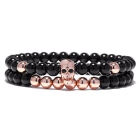 Pánský dvojitý náramek Skull Rose Gold - lebka, Barevná/více barev 18 cm
