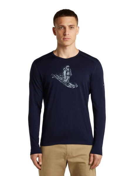 Pánské merino triko dlouhý rukáv ICEBREAKER Mens Merino 200 Oasis LS Crewe SkiingYeti, Midnight Navy velikost: S