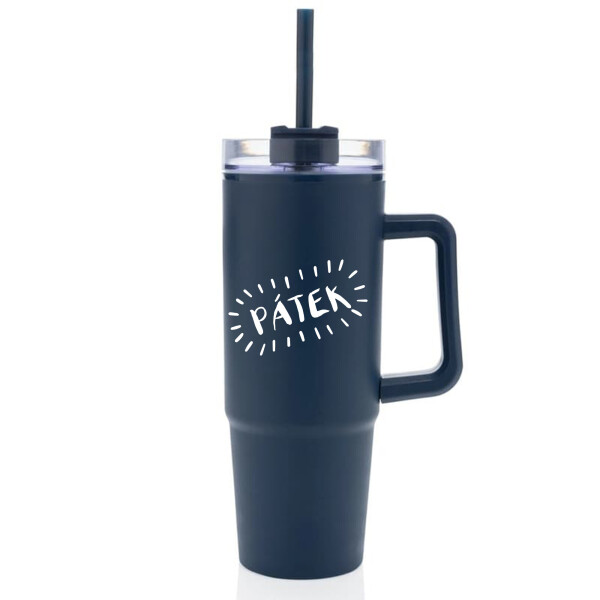 PÁTEK - tmavě modrý cestovní hrnek s průhledným víčkem 900 ml