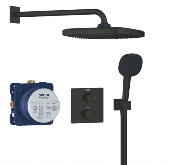 GROHE - Sprchový set s termostatem pod omítku, s tělesem, 25x25 cm, 2 proudy, matná černá 348822430