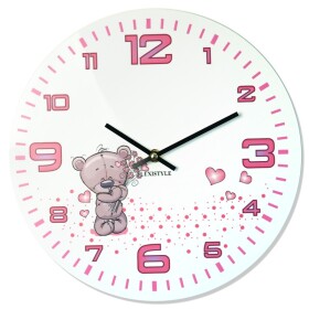 DumDekorace Nástěnné hodiny pro dívky v bílé barvě a růžovým ciferníkem