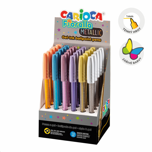 Carioca kulličkové pero Fiorella - Metallic, 30 ks, displej, mix barev