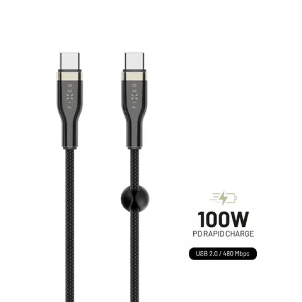 FIXED Nabíjecí a datový opletený kabel s konektory USB-C/USB-C a podporou PD 1.2m černá / USB 2.0 / 100W (FIXDB-CC12-BK)
