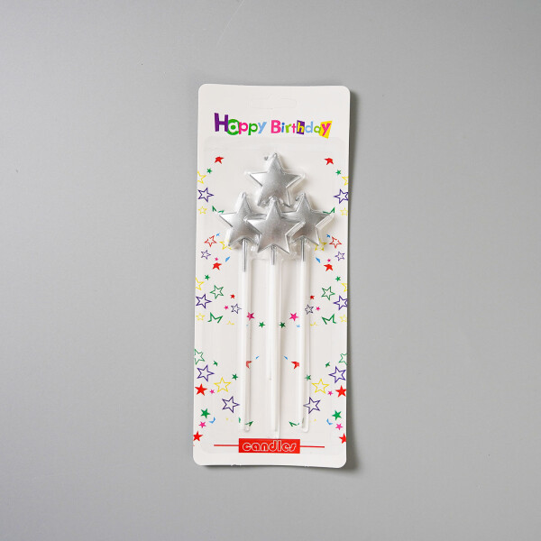 Dortová svíčka hvězda stříbrná 4ks