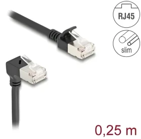 DeLock RJ45 / Patch kabel / Cat.6a S/FTP / 0,25 m / přímý - úhlový 90° / černá (80303)