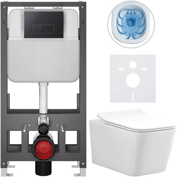 CERANO - Kompletní WC set Basic/Forte - bílá lesklá - WC tlačítko Modulo/Černá - volně stojící - předstěnová instalace - 51x36 CER-8050BD86142