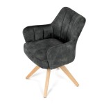 Židle jídelní, otočný mechanismus 360°, taštičkové pružiny v sedáku, tmavě zelená látka, noha masiv dub