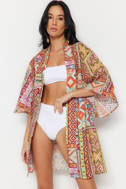 Trendyol etnický vzor mini tkaný 100% bavlněný kimono a kaftan