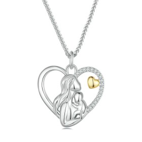 Stříbrný náhrdelník Maminka s dítětem, stříbro 925/1000, srdce, Stříbrná 50 cm + 5 cm (prodloužení)