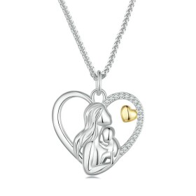 Stříbrný náhrdelník Maminka s dítětem - stříbro 925/1000, srdce, Stříbrná 50 cm + 5 cm (prodloužení)