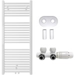 CERANO - Koupelnový radiátorový set Lincoln - ústřední vytápění - středové připojení 50 mm - 366W - bílá lesklá - 1200x500 mm CER-663406