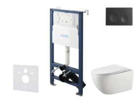 Kielle - Genesis New Set předstěnové instalace, klozetu Gaia, Rimless, sedátka softclose a tlačítka Gemini New I, matná černá 30528SS12