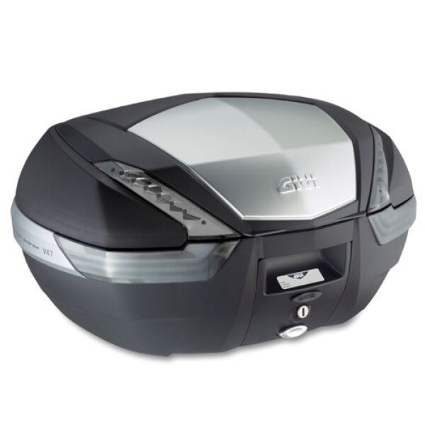 V47Nt Tech kufr Givi černý (Monokey) s čirými odrazkami a částečně hliníkovým víkem, objem 47 ltr.